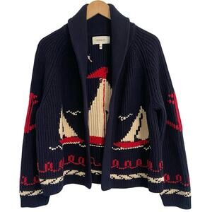 The Great Sail Boat Lodge Cardigan Sweater Women's 1 Small Chunky Knit Preppy